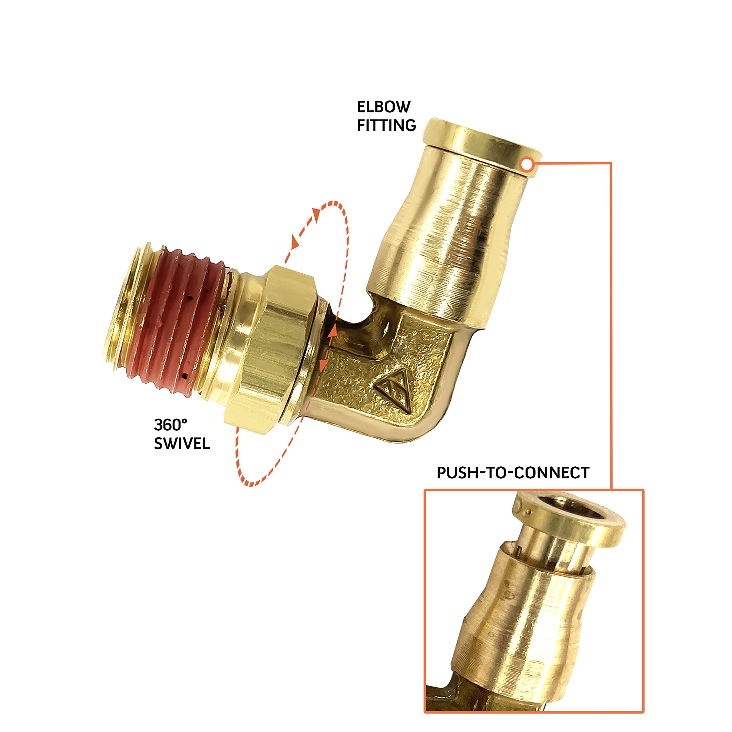 TORQUE Air Line Service Kit for Air Bags Suspension Kit Fittings, 1/4 NPT Elbow Fitting, 16 Feet Tubing, Air Inflation Valve Schrader Union Tee (Push to Connect) Air Bags for Trucks Fittings TR2012AS