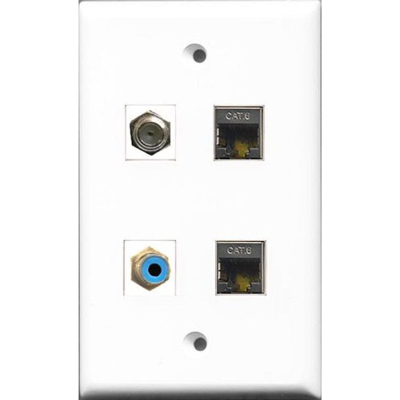 RiteAV 1 Port RCA Blue and 1 Port Coax Cable TV- F-Type 2 Port Shielded Cat6 Ethernet Wall Plate