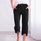 thumbnail image 2 of Pantalones 3/4 de lino para mujer con cordón en la cintura: ligeros, transpirables, de pierna recta; pantalones cortos informales de playa, 2 of 6