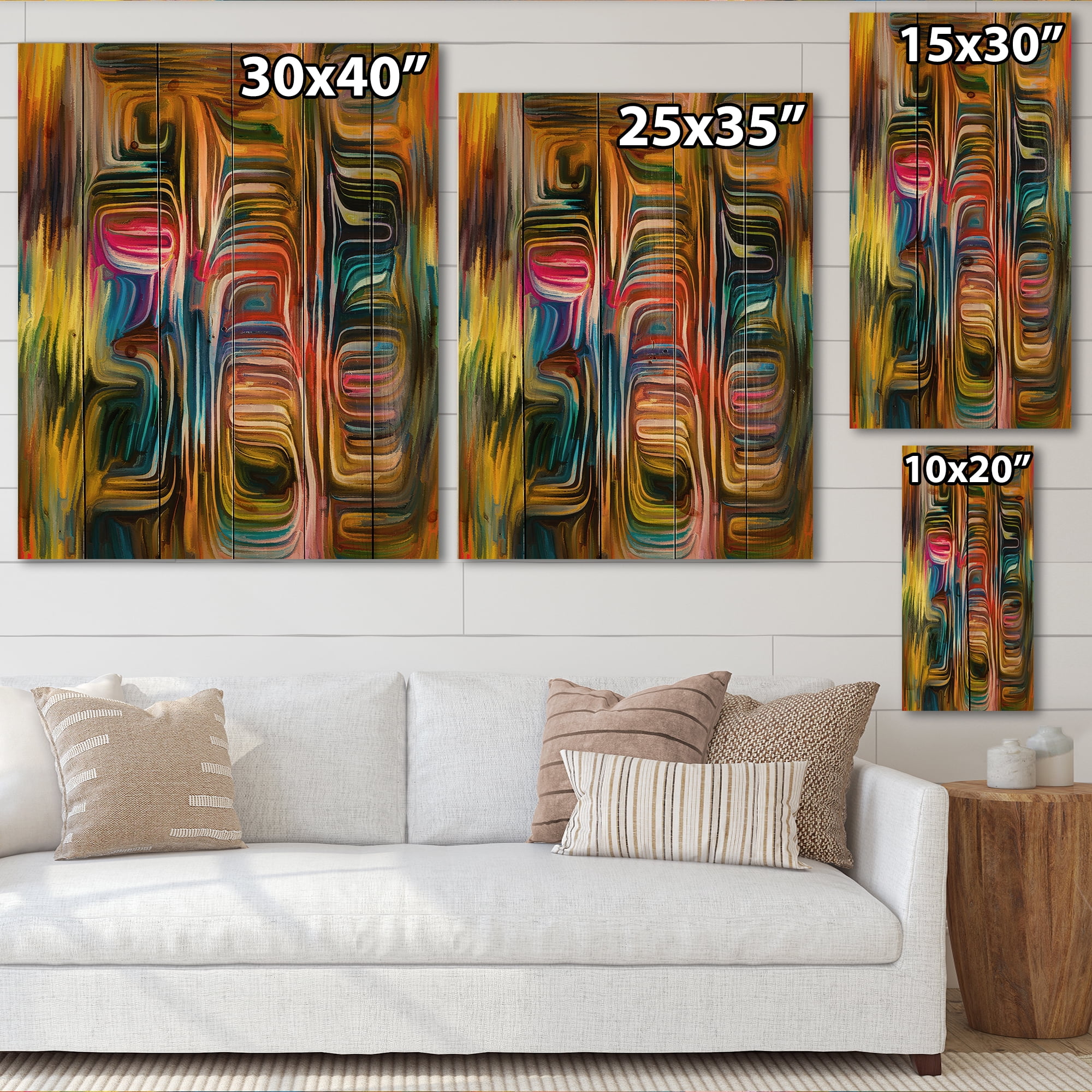 Designart 'Colour Spiral Fusion II' Modern Print on Natural Pine Wood