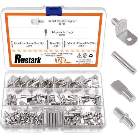 shiyou-120 Pcs 4 Styles Nickel Plated Shelf Pins Bracket Pegs Cabinet Furniture Shelf Pin Support Assortment Kit Perfect for Shelf Holes