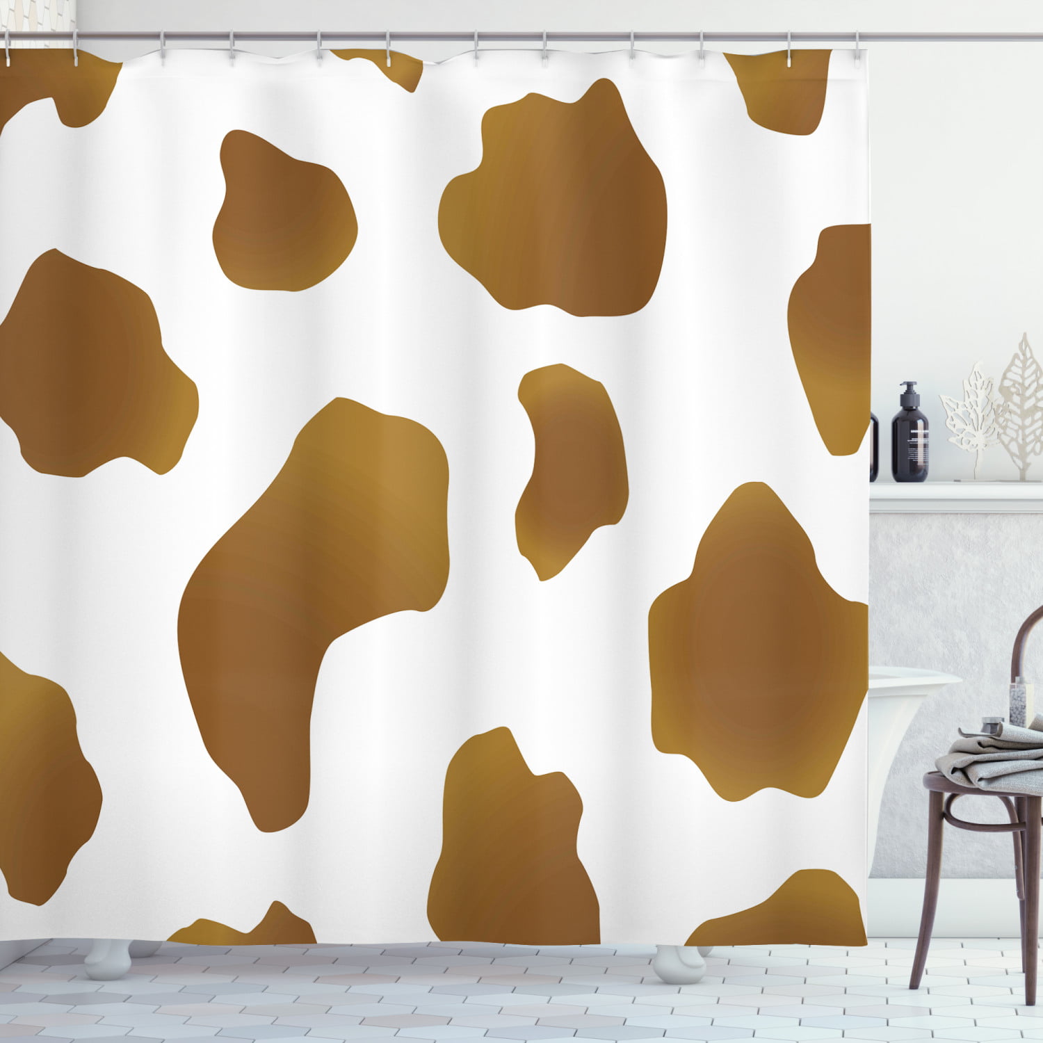 Details about   Vintage Brown White Cow Spots Pattern Fabric Shower Curtain Set Bathroom Decor 