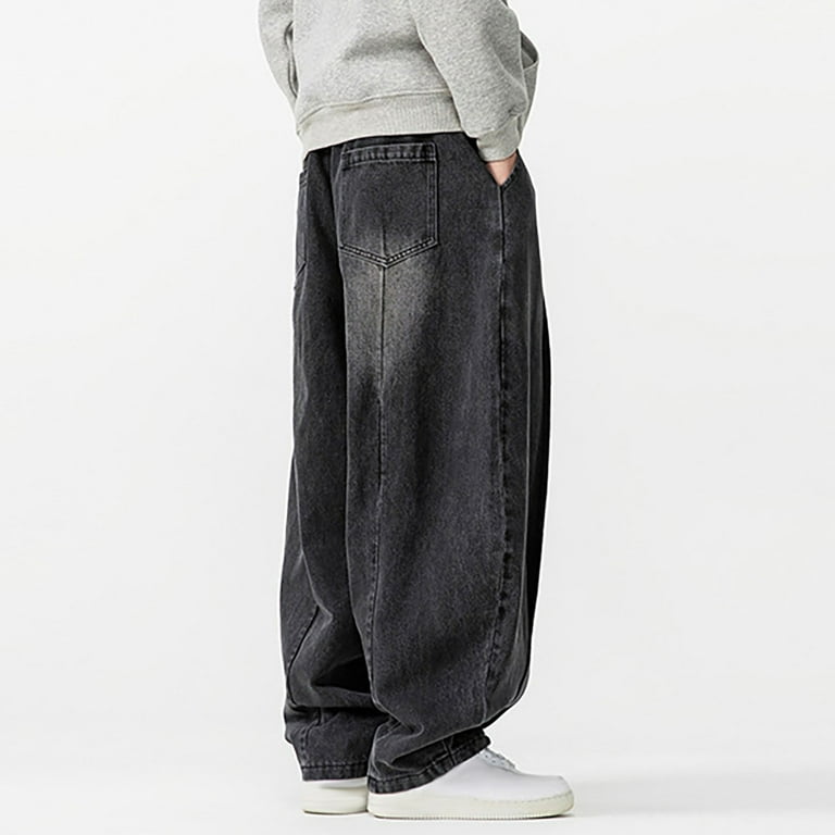 Losvallende Baggy Jeans For Heren Casual Streetwear Hiphop Oversized Spijkerbroek Met Wijde Pijpen herenjeans (Color : Blue, Size : L