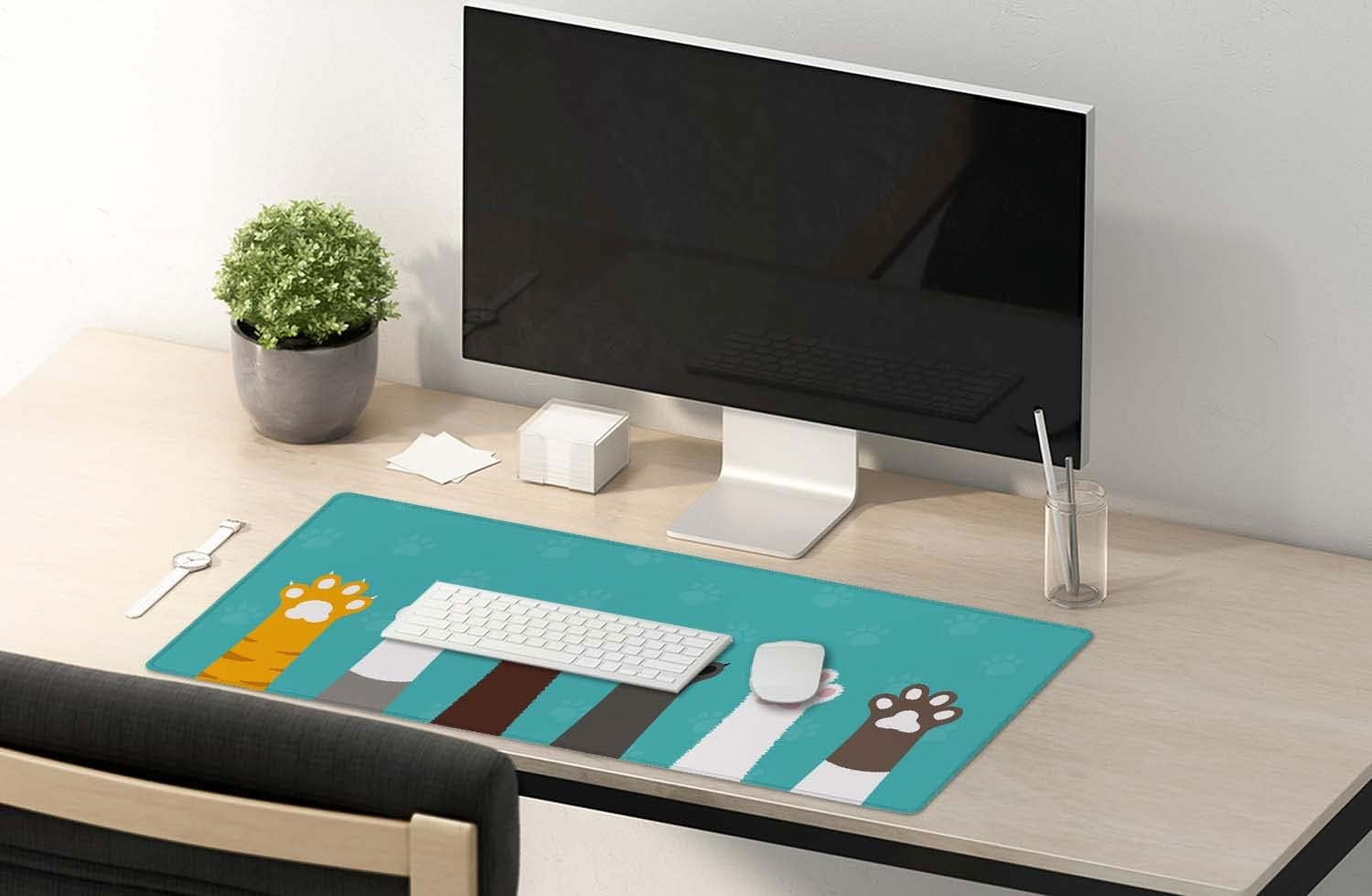 Large Mouse Pad, Full Desk XXL Extended Gaming Mouse Pad 35.4" x 15.7", Waterproof Desk Mat Stitched Edges, Non-Slip Laptop Computer Keyboard Mousepad for Office and Home, Cat Paws