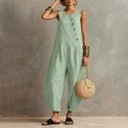 thumbnail image 5 of Vynhevius Women's Scoop Neck Jumpsuit Sleeveless Asymmetric Button Front Pockets Loose Harem One Piece, 5 of 6