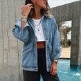 thumbnail image 4 of thefmos Women's Casual Plus Size Button Up Denim Jackets Shacket Long Sleeve Pockets Denim Jean Jacket with Pockets Fashion Fall Outfit, Blue L, 4 of 6