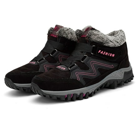 

YFMHA Winter Casual Hiking Shoes Plush Women Men Ankle Boots Sneakers (Black Rose 40)