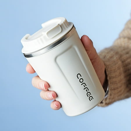 

380Ml Coffee Mug with Stirring Spoon Stainless Steel Portable Car Office Vacuum Flasks Water Cup-White