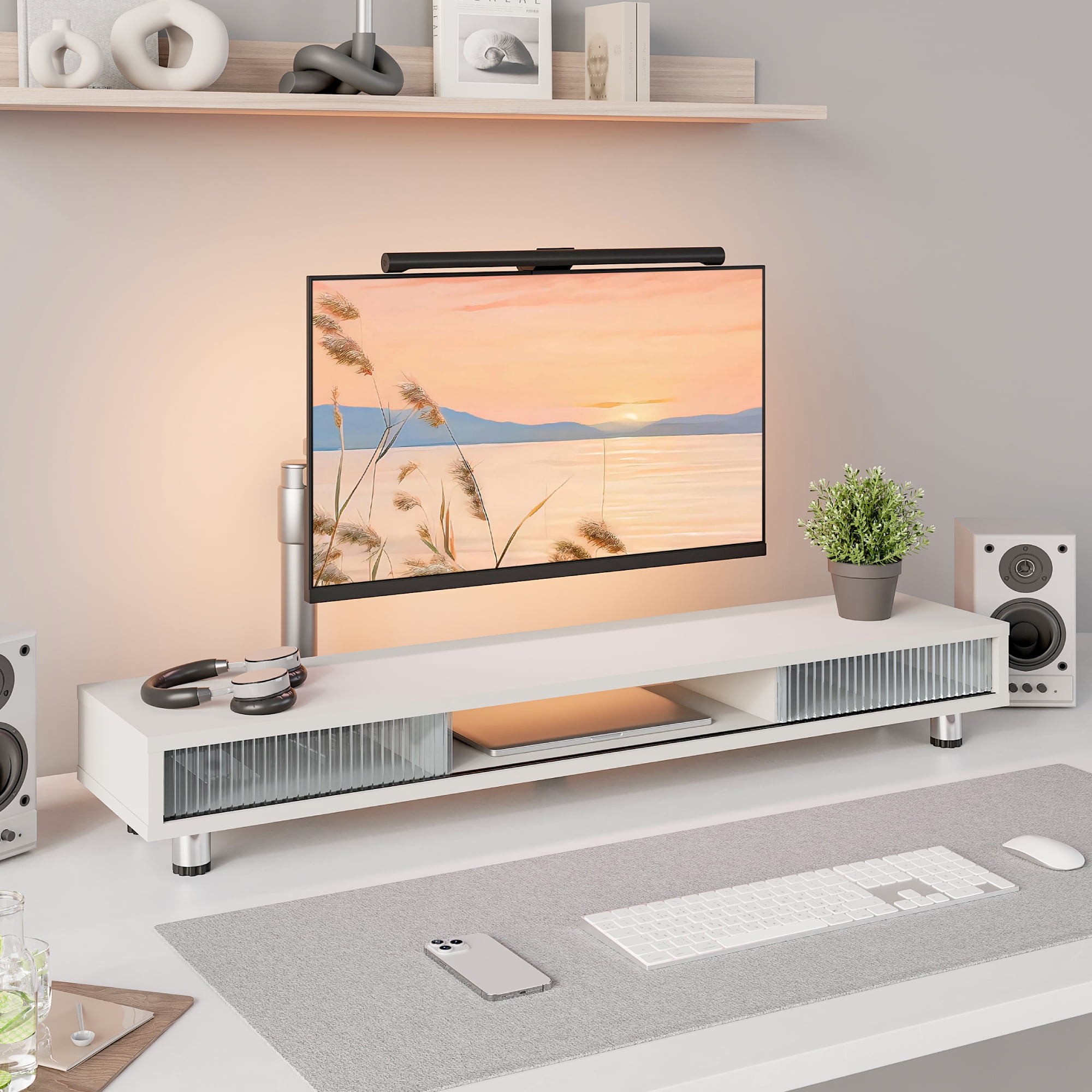 Fenge Dual Monitor Stand, 42.5inch Long Monitor Stands Riser for 2 Monitors