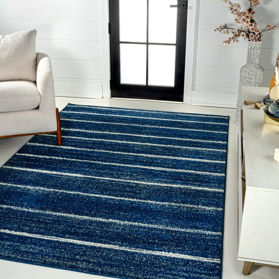 JONATHAN Y MOROCCAN HYPE 5 x 8 Area Rug, Williamsburg Minimalist Stripe - Navy/Cream, MOH201C-5