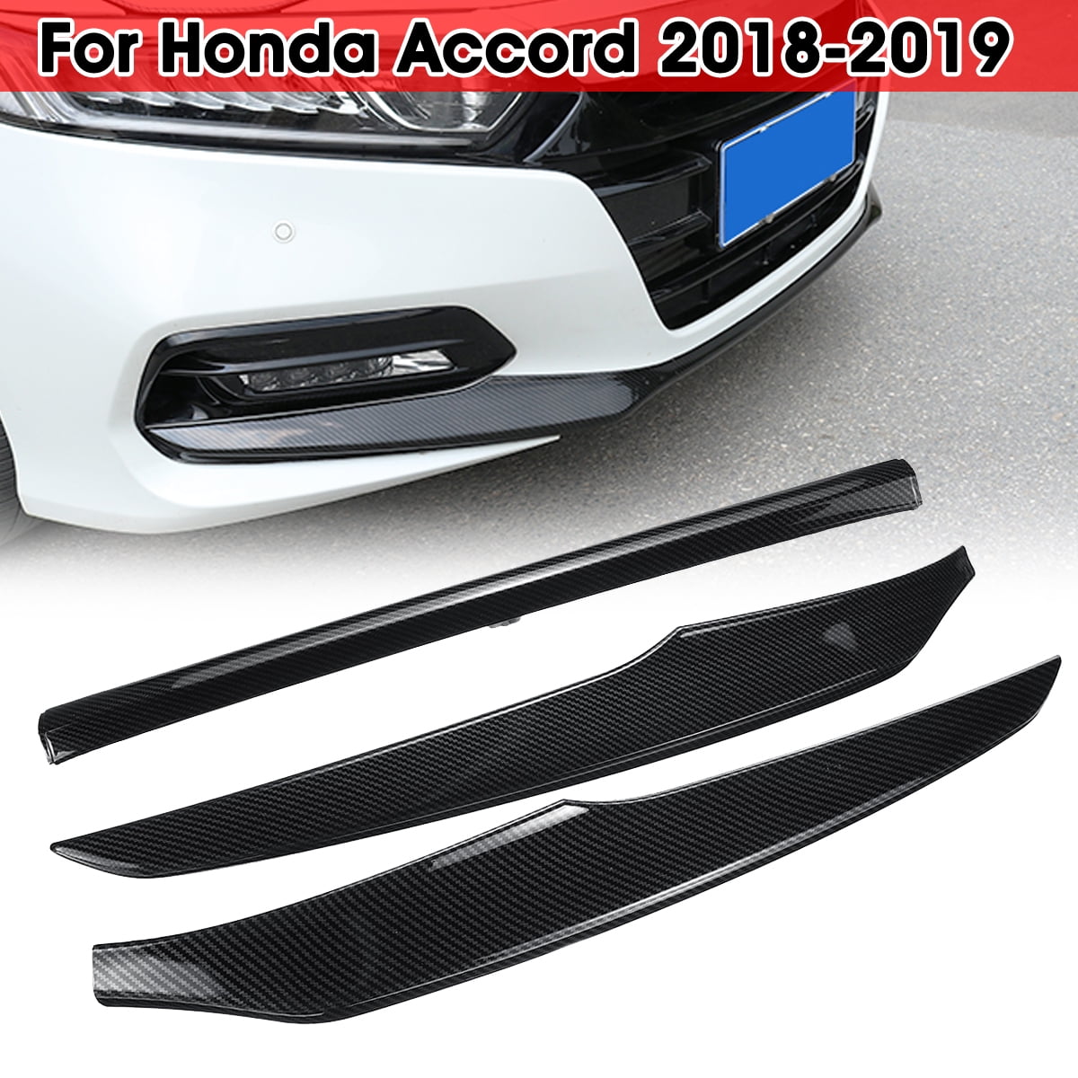 Carbon Fiber Front Bumper Lip Protection Cover Trim 3pcs for Honda Accord 2018