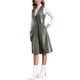 thumbnail image 4 of Vestido Midi Casual Sin Mangas de Cuero Sintético con Cuello en V para Mujer, Botones, Color Verde Militar, 4 of 5