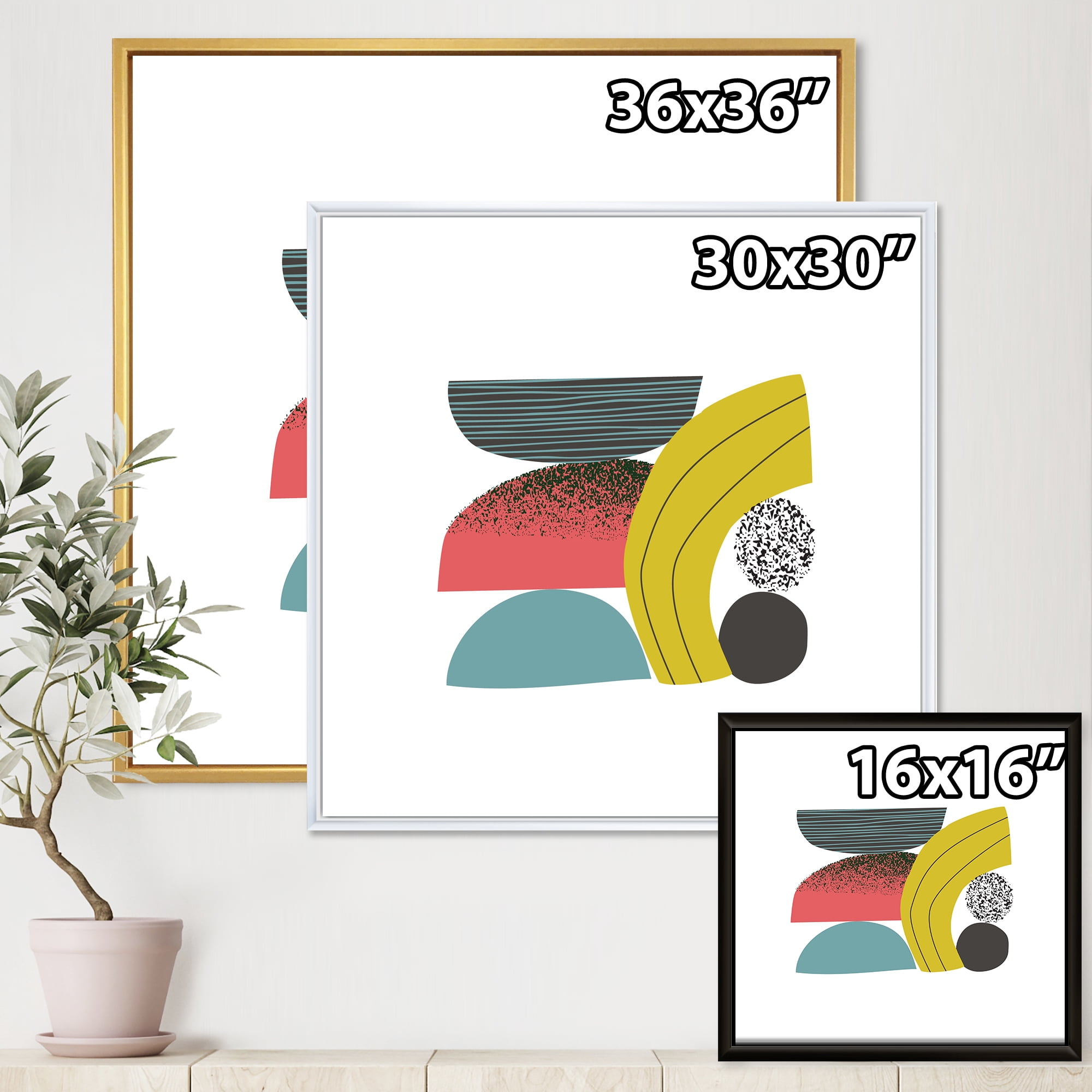 Designart 'Abstract Colorful Geometric Art Collage II' Modern Framed Canvas Wall Art Print