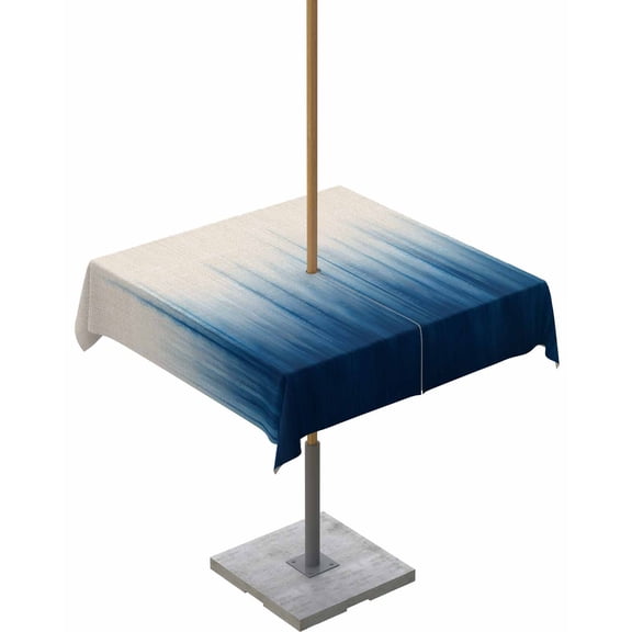Outdoor Tablecloth with Umbrella Hole for Patio/Picnic/Party/Camping, Blue Ombre Stripe Waterproof Table Cloth Square Cover Washable, Abstract Art Modern Gradient Beige 60"x 60"