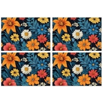 Pioneer Flower Floral Print Pattern Summer Placemats Table Placemats Set Of 4-Linen Kitchen Washable Placemats Table Mats 12x18 Inch Non-Slip Heat Resistant
