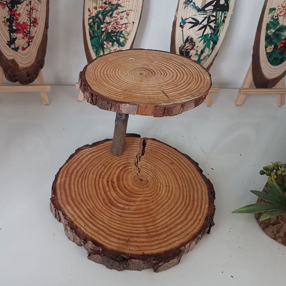 Luxshiny Rustic Wooden Cake Stand 2-Tier Elegant Display Stand for Desserts and Pastries, Multi-Wood Design
