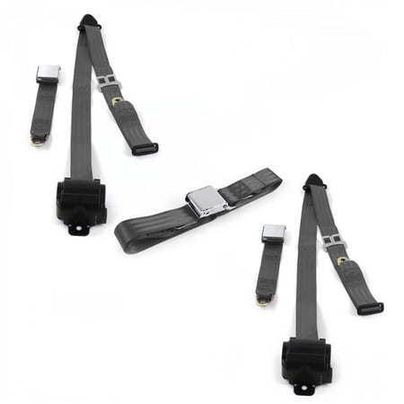 SafeTBoy Airplane 3 Point Charcoal Retractable Bench Seat Belt Kit for Jeep CJ & DJ 1953-1970 - 3 Belts