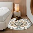 thumbnail image 3 of Bohemia Floral Washable Round Area Rug 3 ft, Retro Boho Ethnic Farmhouse Blue Flower Pattern , Soft Non Slip Rugs Stain Repellent Indoor Felt Carpet for Living Dining Room Bedroom Home Office, 3 of 9