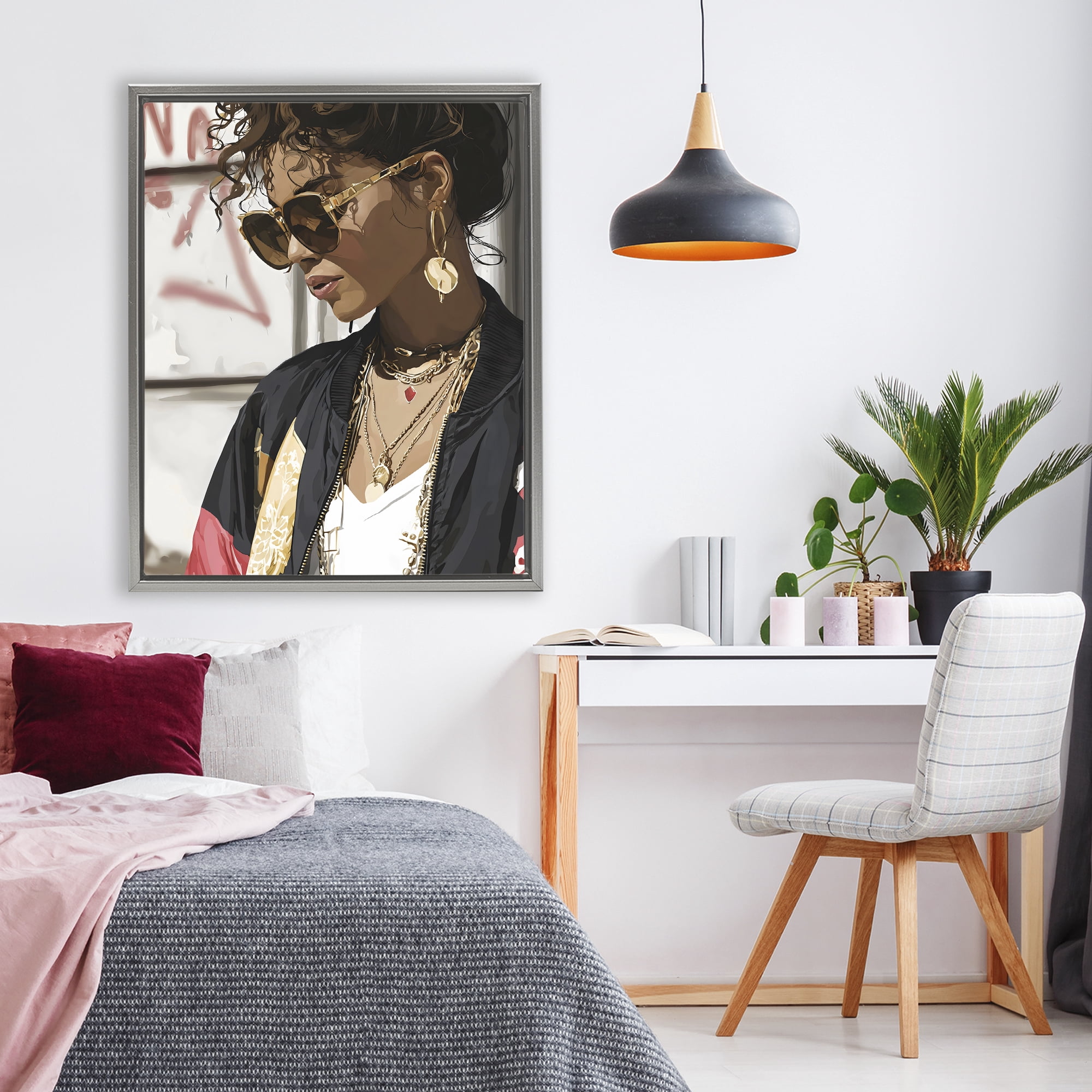 Stupell Industries Woman in Sunglasses With Jewelry Gray Framed Floater Canvas Wall Art, design by Franklyn Gregory