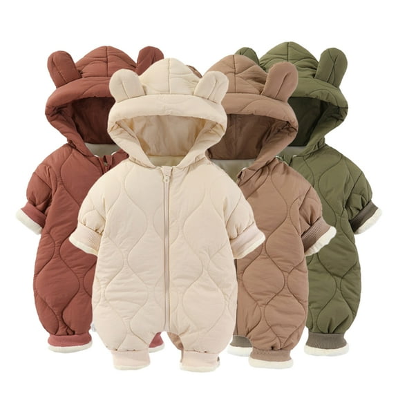 YTDSCS Baby Boys Girls Ears Hooded Bodysuit Infant Zipper Fleece Jumpsuit Newborn Long Sleeve Warm Onesies Fall Winter Cotton Clothes Outfit for 0-12 Months