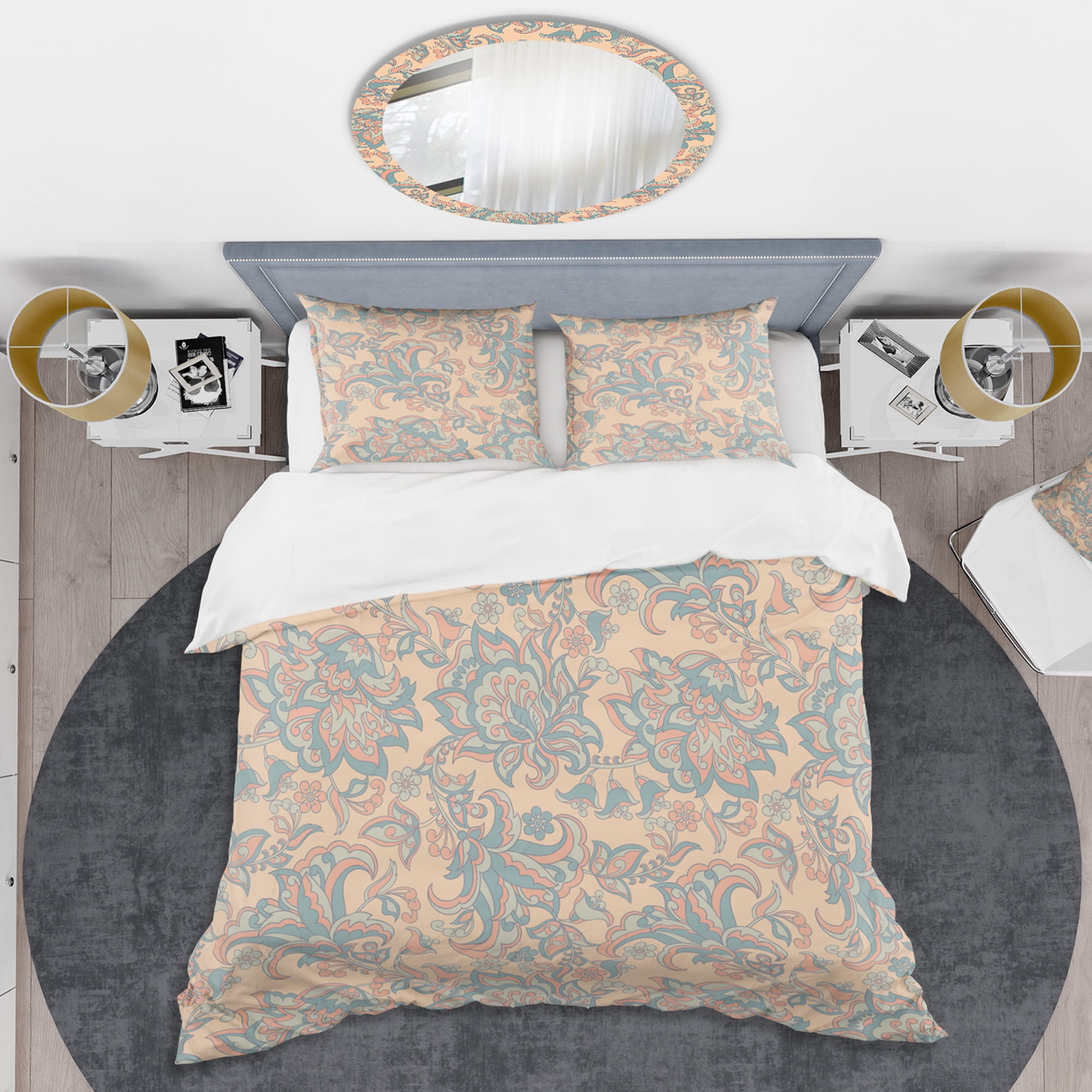 Designart 'Retro Indian Floral Batik II' Mid-Century Modern Duvet Cover Set