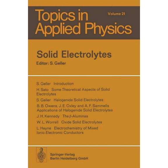 Topics in Applied Physics Solid Electrolytes, Book 21, (Paperback)