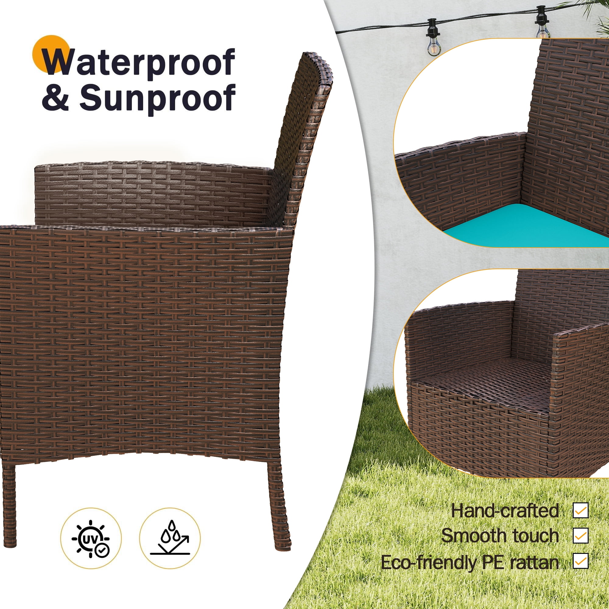 MRUAKA Patio Furniture Set 4 Pieces Porch Furniture Outdoor Modular Wicker Patio Sectional Conversation Furniture Set for Backyard,Porch,Garden,Poolside and Balcony(Turquoise)