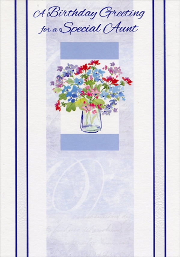 Designer Greetings Thin Blue Foil Lined Vase with Flowers Birthday Card for Aunt