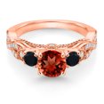 thumbnail image 2 of Gem Stone King 18K Rose Gold Plated Silver Red Garnet Black Onyx and White Moissanite Engagement Ring for Women (1.47 Cttw, Gemstone January Birthstone, Round 6MM and 3MM, Size 6), 2 of 4