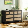 thumbnail image 5 of 6 Drawer Dresser, Rattan Dresser for Bedroom with Metal Handles, Farmhouse Wood Storage Chest of Drawers for Bedroom, Living Room, Hallway, Entryway, 5 of 7