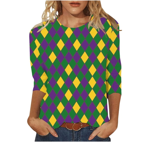 Levmjia Womens Tops Sweatshirts Loose Carnival Printed Long Sleeve Round Neck Casual Blouse Work Commute Home Relaxation Breathable Holiday Comfort Stretch Fit