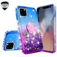 thumbnail image 2 of Glitter Liquid Bling iPhone 11 Pro Max Case with Ring Kickstand Sparkle Quicksand Waterfall Cute Protective Phone Case w/Tempered Glass Screen Protector - Purple/Blue, 2 of 5