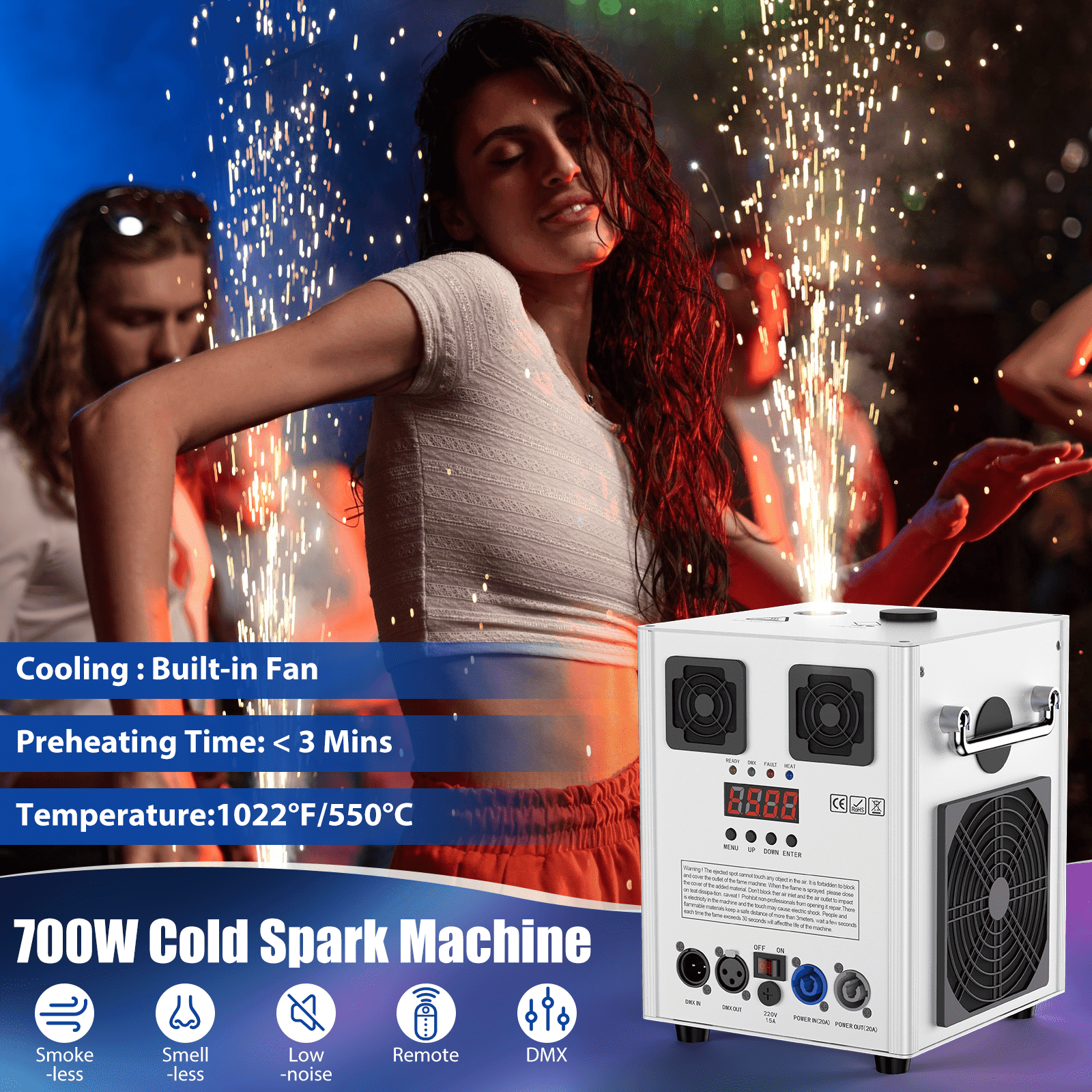 2PCS 700W Cold Spark Machine Sparklers Machine for Wedding DMX512 Firework Machine Smart Special Effect Machine for Wedding DJ Party Disco Music Lovers,Stage Show,Weddings,White