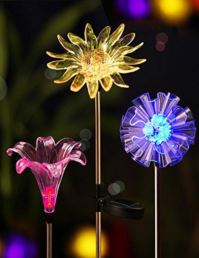 BRIGHT ZEAL BZ3 [Set of 3] LED Color Changing Solar Stake Lights Outdoor - Solar Light LED Garden Decor Statues (Dandelion, Lily, Sunflower) - Patio Lights LED Outdoor Multicolor Changing LED Lights - image 2 of 3