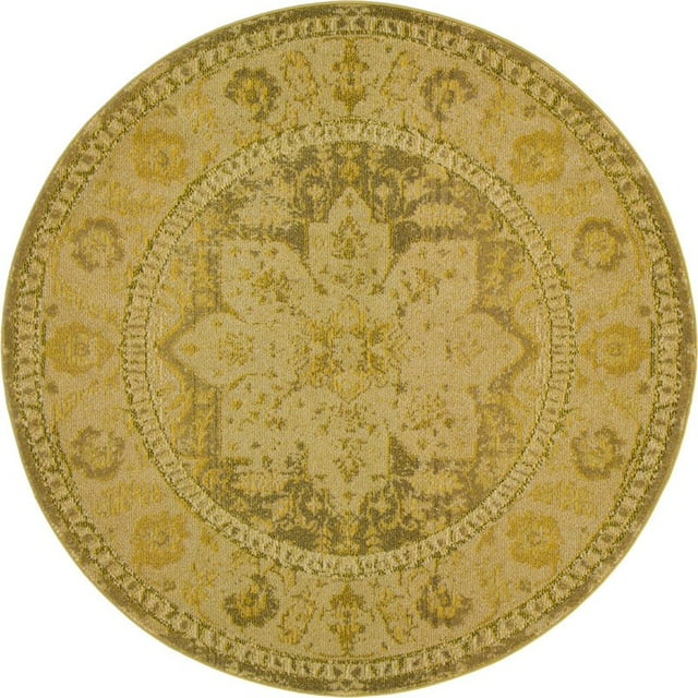 Unique Loom Medici Tapis Médaillon en Détresse 6' x 6' Rond Jaune/beige