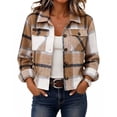 thumbnail image 2 of Flannels For Women Cropped Shacket Jacket Fashion Plaid Fall Coat Button Down Crop Jacket Trendy Clothes Fall Winter Outwear, 2 of 9