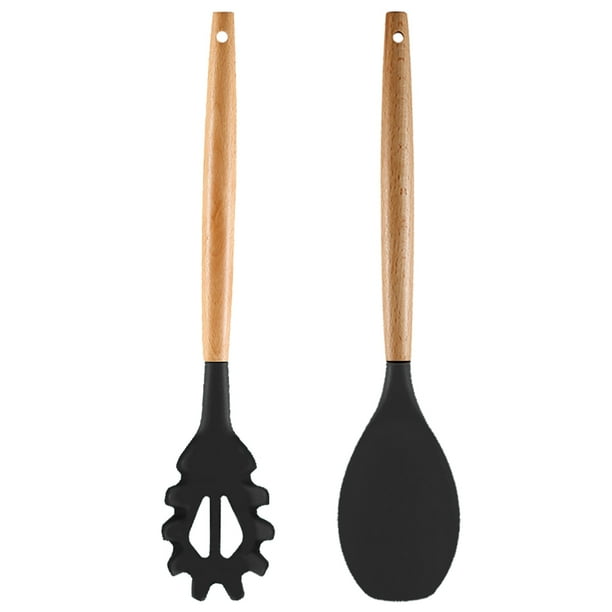 Utensilios de cocina con mango de madera de silicona, 2 uds., utensilios de cocina con mangos de madera, herramientas para utensilios de cocina resistentes al calor