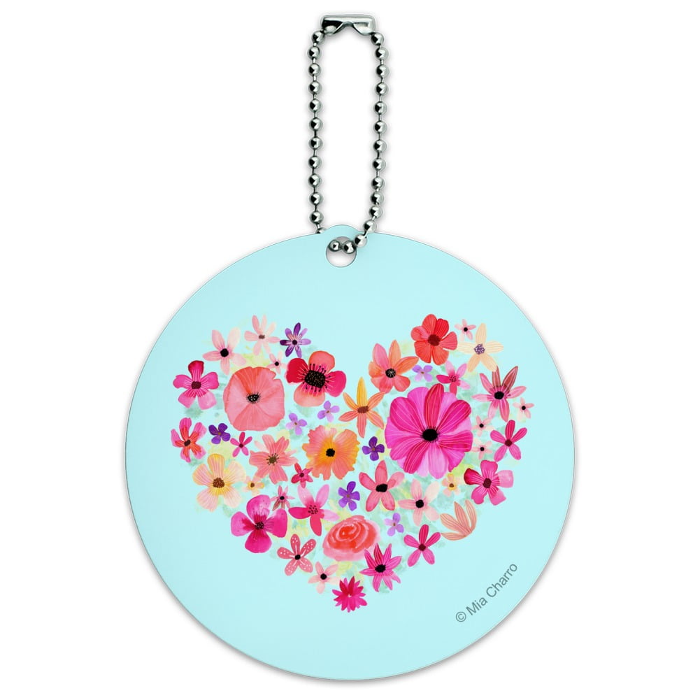 Flower Heart Love Round Luggage ID Tag Card Suitcase CarryOn