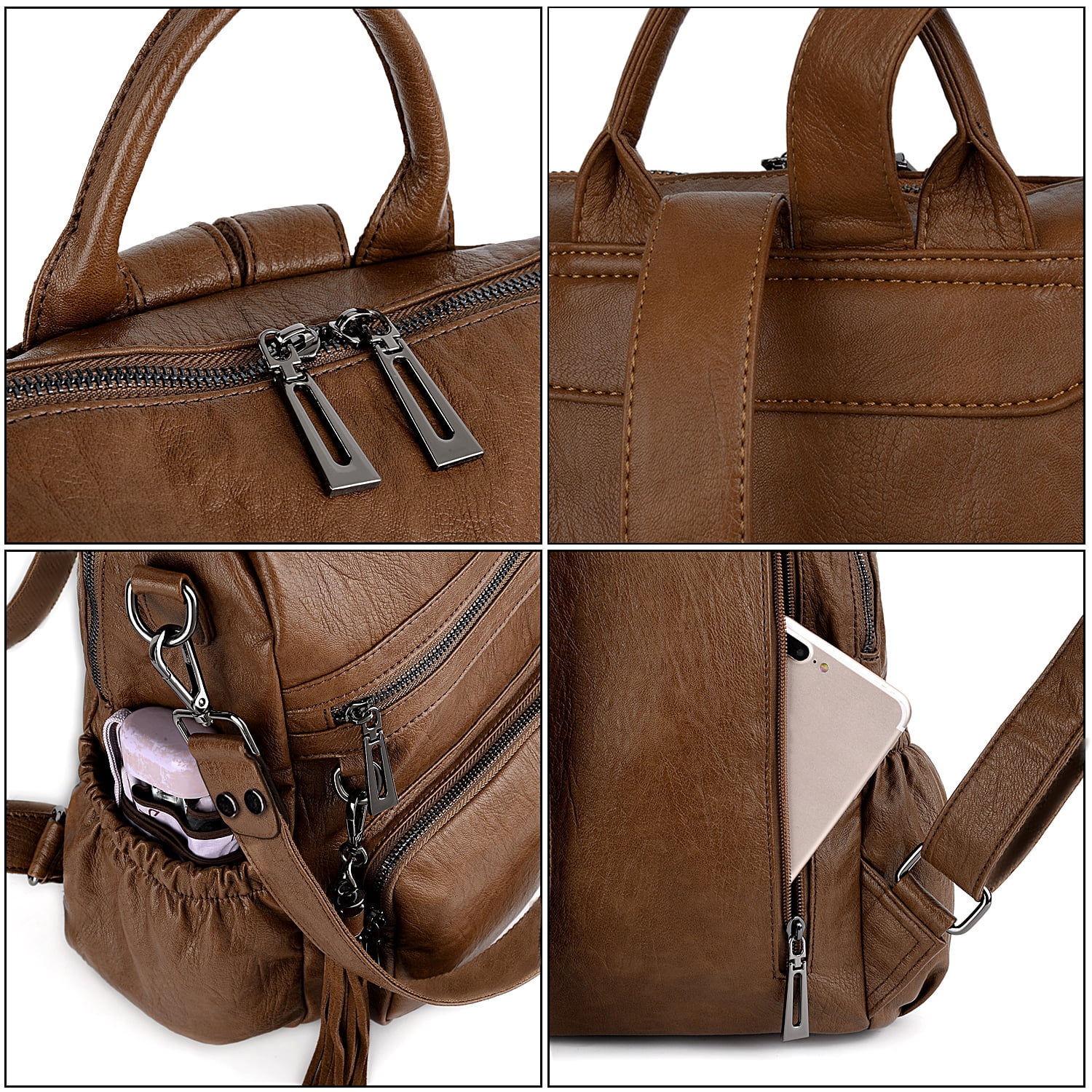 UTO Womens Backpack Purse Convertible Ladies Rucksack Crossbody Brown NEW. UTO Convertible Womens Travel Backpack Purse, PU Leather  main image 4