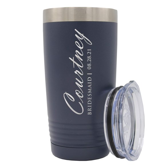 The Wedding Party Store Personalized Powder Coated Stainless Steel Insulated Travel Tumbler - Custom Engraved Gift Favor for Bride, Maid of Honor, Bachelorette Party, Bridesmaid (20 oz, Navy Blue)