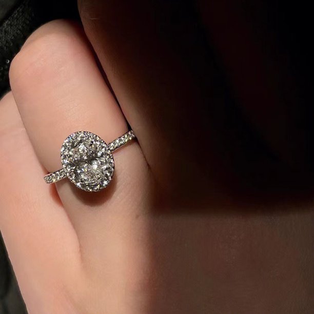 Anillo abierto elegante con microincrustaciones de circonita ovalada, ocho corazones y ocho flechas de imitación de moissanita para mujer con explosiones en vivo