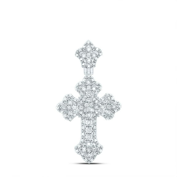 925 Sterling Silver Genuine Diamond Unisex Tiered Budded Cross Pendant 1/3 CT