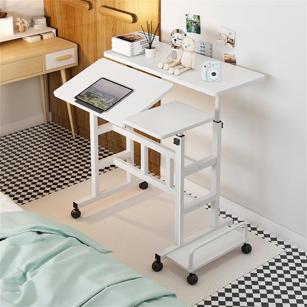 Escritorio móvil ajustable en altura para oficina - Doble nivel y bandeja inclinable, ruedas bloqueables - Compacto, portátil y resistente, ideal para espacios reducidos y cinta de caminar
