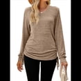 thumbnail image 2 of Camisetas para Mujer, Larga, Cuello en V, Básicas, Informales, Holgadas, Suaves, para Otoño. Café XL, 2 of 10