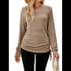 thumbnail image 2 of Camisetas para Mujer, Larga, Cuello en V, Básicas, Informales, Holgadas, Suaves, para Otoño. Café XL, 2 of 10