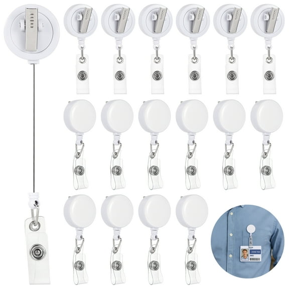 24 PCS Retractable Badge Holders, White Retractable Badge Reel with Swivel Alligator Clip for ID Badge Display, Office Staff, Nurses, Students, Events, Strong Pull Cord and Secure Snap Strap