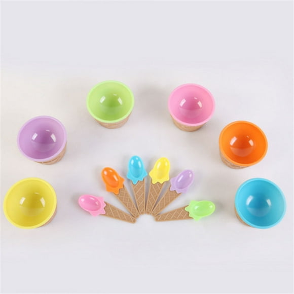 Plastic Ice Cream Frozen Yogurt Cup with Spoon Bowl Spoon Dessert Bowl Ice Cream Bowl Spoon Set Random Color