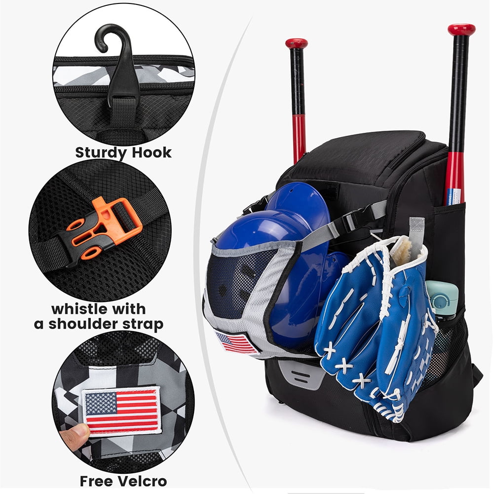 Yucurem Large Capacity Baseball Backpack with Shoe Compartment for Youth Adults, Lightweight Baseball Bag with Fence Hook for T-Ball Gear, Helmet, Glove (43L)
