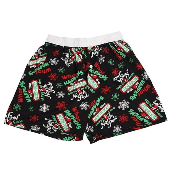 Fun Boxers Mens Black North Pole Christmas Holiday Boxer Shorts