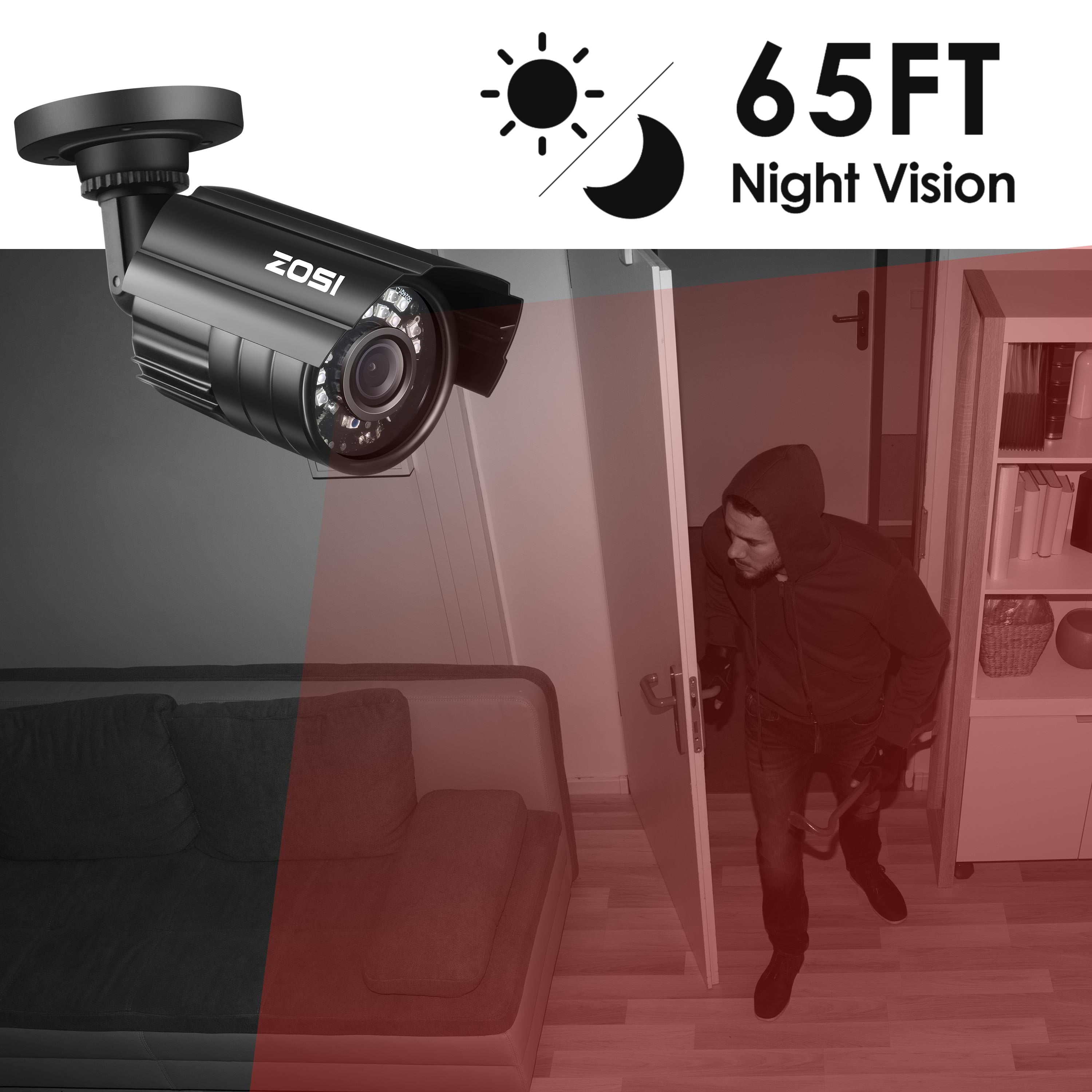 1080P HD TVI Security Camera, ZOSI 4 in 1 Wired Security Camera for Home Office CCTV System Outdoor Bullet Camera with Night Vision